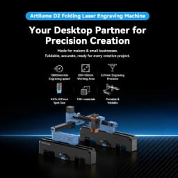 Artilume D2 Mini Laser Engraving Machine Foldable Portable 0.12mm Laser Spot DIY Engraver APP Computer Control Engraver For Wood Leather Metal Stainless Steel 150×200mm Engraving Area