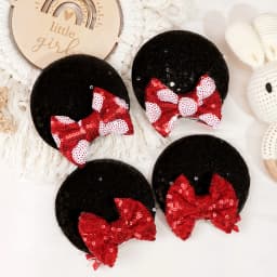 4Pcs Sequin Mouse Ears Hair Clips Glitter Hair Bows Cute Mice Ears Hair Clip Barrettes for Women Girls Hair Accessories for Part
