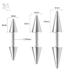 ZS 1PC 16G Long Spike Bridge Piercing Stainless Steel Eyebrow Ring Curved Barbell Cartilage Earring Punk Cone Labret Piercing