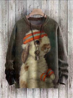 Cute Fox View Art Pattern Print Casual Knit Pullover Sweater Women For Men Sweater