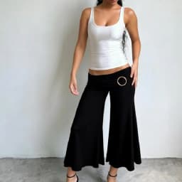 Low Waist Bell Bottom Seven Inch Pants for Women Simple Style Metal Buckle Pleated Pure Color Summer New Arrival Comfortable ...