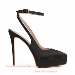 Lilac Purple Platform Pointed Toe High Heel Shoes Women Stiletto Heels Ankle Buckle Strap Banquet Pumps Shallow Footwear