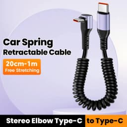 66W Car Spring Cable Fast Charging 6A 20CM To 1M Type C To Type C Data Cord For iPhone 15 16 Samsung Huawei Xiaomi USB C Cable