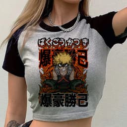 Bakugo Katsuki cropped top shoujo 2000s meme baddie goth funny t shirt anime cutecore gyaru goth cute