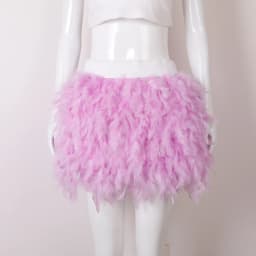 Women Solid Fluffy Feather Mini Skirt Elastic High Waist Short Skirt Halloween Carnival Party Stage Cosplay Costume Club Outfit