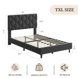 Twin XL Bed Frame Upholstered Platform Mattress Foundation Adjustable Headboard Quiet Heavy Duty No Box Spring Required