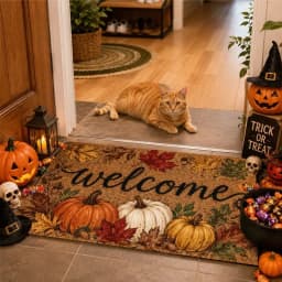 VIKAMA Vintage Fall Harvest Pumpkin Maple Leaf Doormat Washable Non Slip Indoor Outdoor Front Door Entrance Floor Mat Home Decor