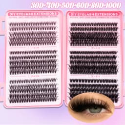 Individual Lash Extensions Kit Wispy Eyelash Clusters Mix Styles Thick D Curl Lashes Clusters DIY Use Reuseable
