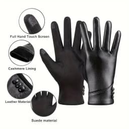 Elegant Women PU Leather Windproof Touchscreen Gloves With Soft Fleece Lining Warmth Cycling Gloves Anti-slip Design for Outdoor