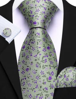 Elegant Spring Style Flower Men Tie Set Casual Wedding Business Necktie Hanky Cufflinks 3PCS Suit Accessories Mint Green Pink