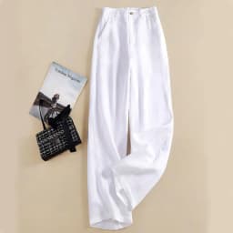 Linen High Waist Solid Color Wide Leg Pants Summer New Korean Women Loose Large Size Fashion Temperament Drape Casual Straight P