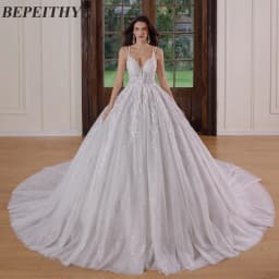 BEPEITHY Customizd V Neck Princess Wedding Dresses For Women 2026 Plus Size Bride Glitter Ball Gown Bridal Vestidos De Novia