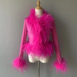 Jxwatcher Women's Sexy Mesh Feather Tops Spring Summer Ladies Vintage Celebrity Real Ostrich Feather Coat Fashion Party Wear New