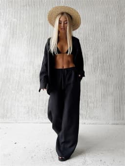Casual Oversized White Solid Wide Leg Pants Fashion Women Elastic High Waist Pocket Baggy Sweatpant Office Lady Commute Trousers
