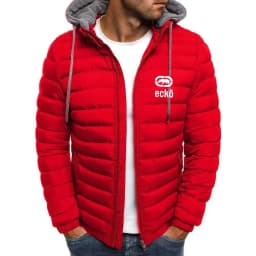 Men's winter cotton jacket with Ecko Ultra rhinoceros print logo High neck design, zipper closure, Kuaixi street style, casual a