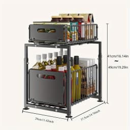 2 Tier Slide Out Cabinet Organizer Heavy Duty, Under Sink Storage Shelf for Kitchen Bathroom, Adjustable Metal Shelf 1/2 Pack