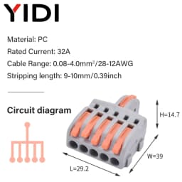5pcs/lot Quick Wire Splice Combined Lever Connector Splitter Compact Din Rail Terminal Block Connection Clamp 1 In Multiple Out