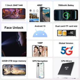 K-Touch A17 Pro Max Mobile Phones 5G Dual SIM Global Version Smartphone Android 15 Cell Phone 7.3 Inch 16+48MP 22GB+2TB 7800mAh Cellphones