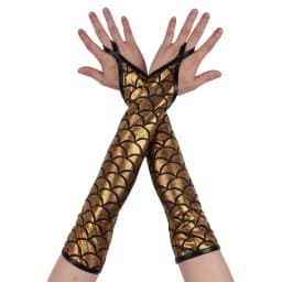 Women Mermaid Fish Scale Pattern Printed Long Hook Finger Gloves Fingerless Arm Sleeves Adult Halloween Cosplay Costume Accessor