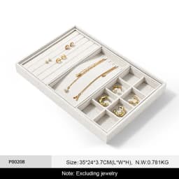 Oirlv 12/24 Grids Linen Jewelry Display Trays Stackable Ring Necklace Bracelet Pendant Showcase Display Tray Organizer Plate