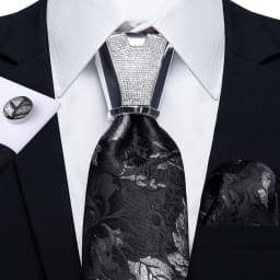 DiBanGu Business Plaid Black Solid Luxury Elegant Silk Ties for Men Designer Tie Buckle Handkerchief Cufflinks Wedding Accessory