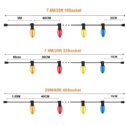 Colorful Outdoor String Lights C7 Shatterproof Replacement Bulbs 1W E12 Base RGB Waterproof Garland for Party Garden Decorations