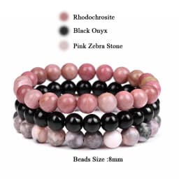 3Pcs/set 8mm Natural Stone Beads Bracelet Set Pink Zebra Rhodonite Moonstone Agates Hematite Bracelets For Women Men Jewelry
