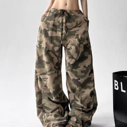 American Retro Camouflage Work Pants Women's Spring and Summer New Style Loose Wide Leg Pants Casual Pants