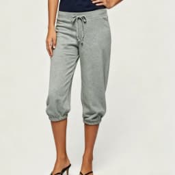 Women Sweatpants Capri Pants Casual Solid Elastic Waist Drawstring Cropped Joggers Long Shorts