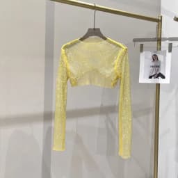 2025 New Summer Sexy Bright Diamond Short Thin Tops Slim Hot Drill Long-sleeved T-shirt Sexy Leak Waist Blouse