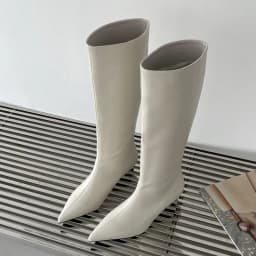 Aneikeh 2027 Fashion Sexy Pointed Low Heels Knee Long Boots Women's Spring/Autumn PU Sewing Party Ball Western Boots 35-42