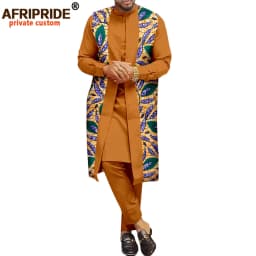 African Traditional Clothing for Men Print Coats Dashiki Shirts and Ankara Pants 3 Piece Set Tribal Outfits Plus Size A2016034