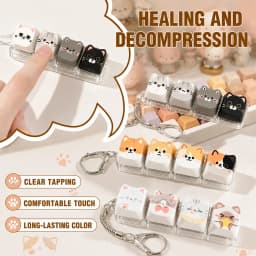 Cute Cat Relax Button Keycap, Kawaii Cat 4-Key Keyboard Fidget Toy for Friends Gift, Portable Fidget Keychain Fashion Bag Charm