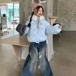 Women's Winter Tops Jacket Cotton Coat Striped Bow Thickened Warm Vintage Simple Comfortable Leisure Fashion New Niche Versatile