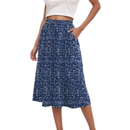Summer Long Maxi Skirt Women's Elegant Mini Floral Pleated Skirts High Waist A Line Below Knee Casual Skirts With Pockets