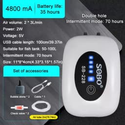 SOBO Aquarium Fish Tank Oxygen Air Pump Compressor Charging Silent USB with Battery Portable Fishing Oxygenator Outdoor Air Pump