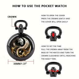 Vintage Inspired Double Dragon Pocket Watch Design with Dual-Tone Golden and Silvery Colors, Precise Quartz Movement Watch
