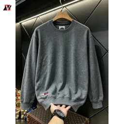 Heavyweight men's autumn and winter solid color terry cotton men's clothing crew neck long sleeve loose casual sweatshirt