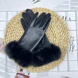 Soft PU Leather Suede Splicing Winter Women Warm Gloves Fashion Elegant Plush Wrist Windproof Thicken Cycling Drive Touch Screen