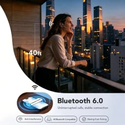 Mpow A6 Bluetooth 6.0 Headset with Microphone 96-Hour Open Ear Noise Canceling Wireless Earpiece Mute Button for Trucker Office