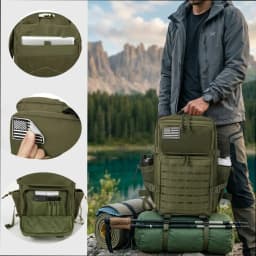 45L Large Capacity Tactical Hunting Backpack For Men With MOLLE Webbing System Dual Cup Holders Outdoor Survival Hiking Camping Rucksack For Wilderness Trip Travel Daily Work Commute Outdoor Camping Activities Gear Storage Backpack
