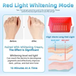 480W UV LED Lamp for Nails 108 LEDs Nail Dryer with Red Light Whitening Mode Large Space Manicure Lamp 4 Timer Settings