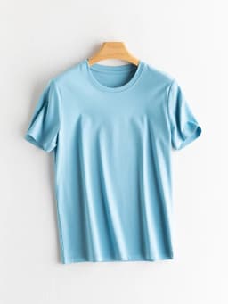 SuyaDream Women Solid T Shirts, Silk Cotton Blend, O Neck, Short Sleeved Solid Tee, 2025 Summer Candy Colors Basic Cozy Top Gree