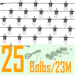 25M 25 LED Bulb String Lights Waterproof Connectable Christmas Holiday Lights Outdoor Party Wedding Christmas Garland Decoration