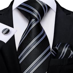 New Formal Ties Classic Blue Striped Necktie Handkerchief Cufflinks Gift For Men Wedding Tie Cravate Gravatas