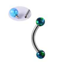 2X 16g 1.2mm Opal Eyebrow Ring Steel 6mm - 14mm Bar Curved Barbell Monroe Lip Stud Internally Threaded Body Piercing