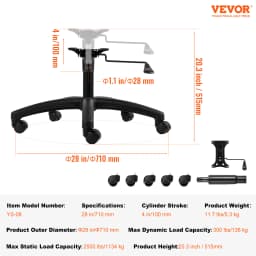 SucceBuy Office Chair Base Replacement 28" 2500lbs Static Universal Computer Desk Chair Stool Desk Chair Base Replacement Black