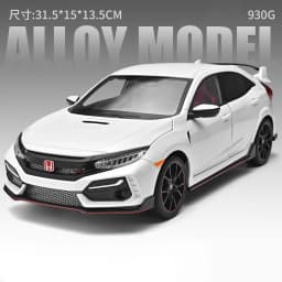 Large Size 1:18 HONDA CIVIC TYPE-R FK8 Hatchback Alloy Sports Car Model Diecasts Metal Track Racing Car Vehicles Model Kids Gift