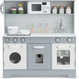 Children's Kitchen with Play Accessories, Light and Sound, Children's Play Kitchen Wooden with Microwave and Water Tank, Toy