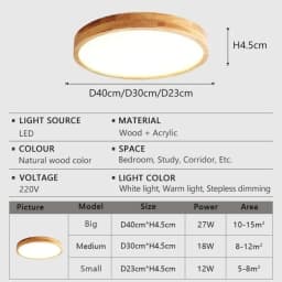 Nordic Solid Wood LED Round Ultra-thin Ceiling Lamp Ideal for Indoor Decoration in Kitchen Living Room Bedroom Home Lighting